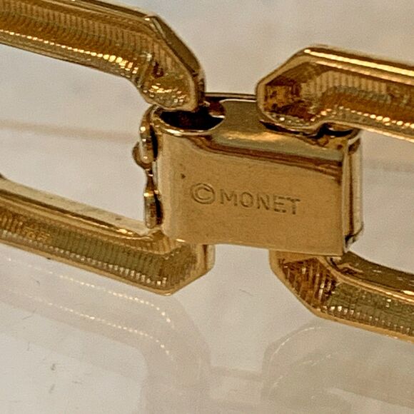 Vintage Monet Gold-Tone Geometric Link Bracelet 1970s Bold Statement - Picture 2 of 10